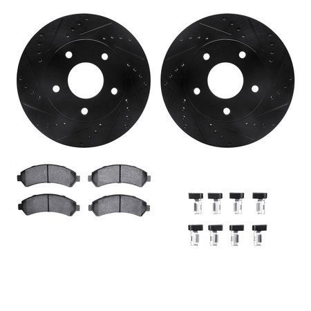 DYNAMIC FRICTION CO 8312-48033, Rotors-Drilled, Slotted-BLK w/ 3000 Series Ceramic Brake Pads incl. Hardware, Zinc Coat 8312-48033